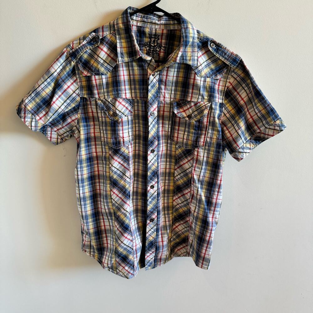 FACHA Men’s XL Plaid Button Up Shirt 100% Cotton Short Sleeve Western Cowboy